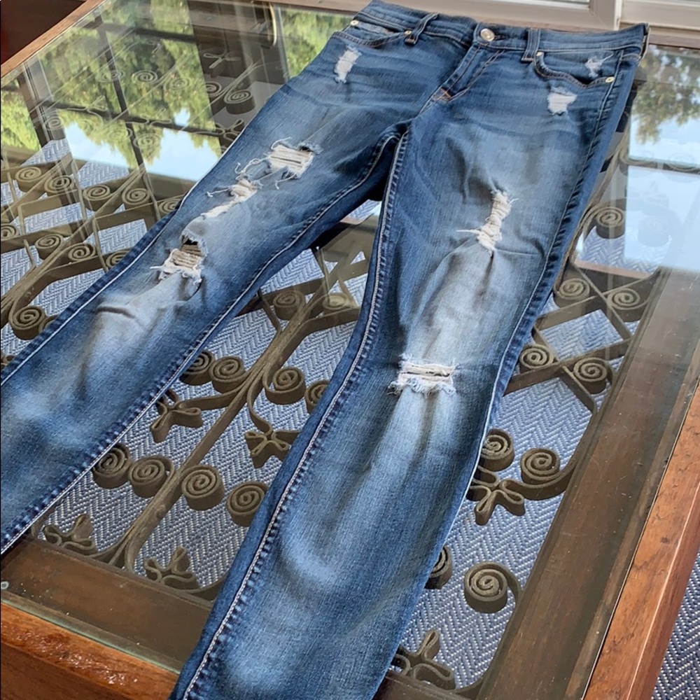 7 for All Mankind Distressed Skinny Ankle Jeans
